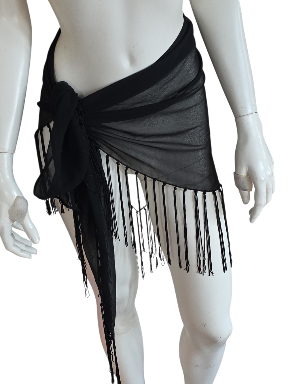 Black Fringe Sheer Sarong Cover-Up